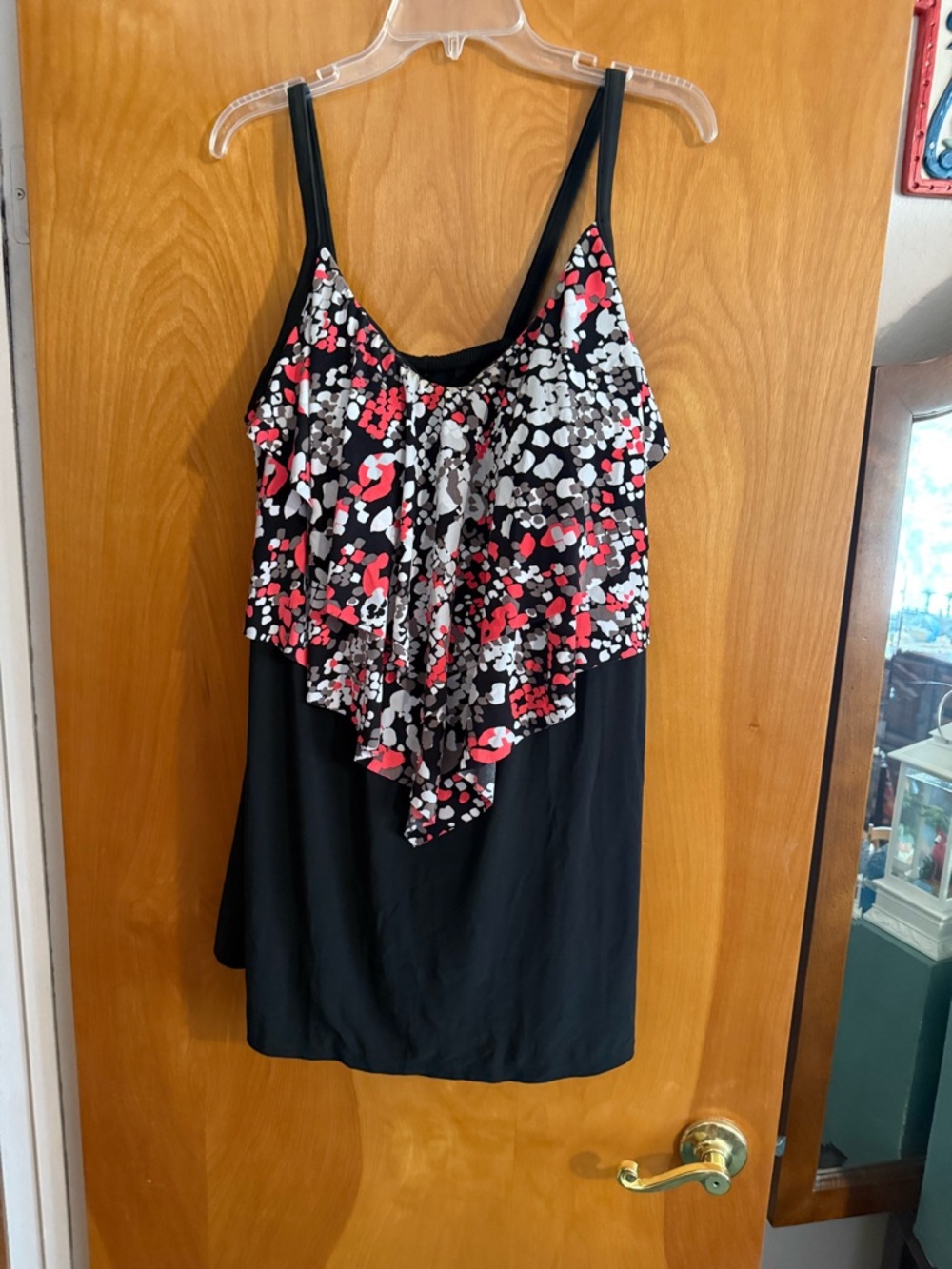 Black Layered Floral-Print Swim Dress